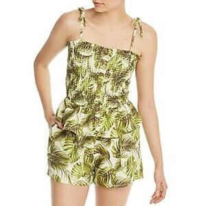 Chaser Smocked Tank Top Size XS Jungle Leaf Tropical Green Print $77 NWT B80